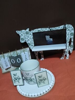 Stacked Farm Animal Ceramic Mug with Green Trim.